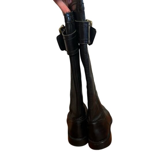 Coach Victoria Black Leather Riding Boots Brass Buckles Size 6.5 Minimalist - Picture 7 of 13